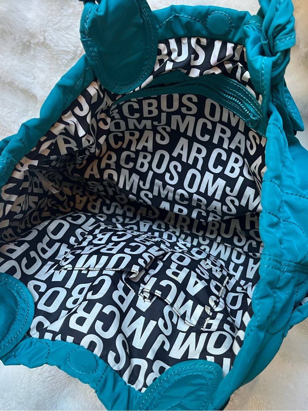 Marc by Marc Jacobs Teal Pretty Nylon Tate Tote - Quilted Logo Bag - Picture 7 of 9